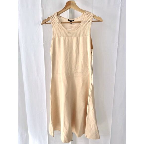 ANN TAYLOR Size S Sleeveless Knit Dress Crochet Open Knit Top Knee Length Cream - Picture 1 of 6